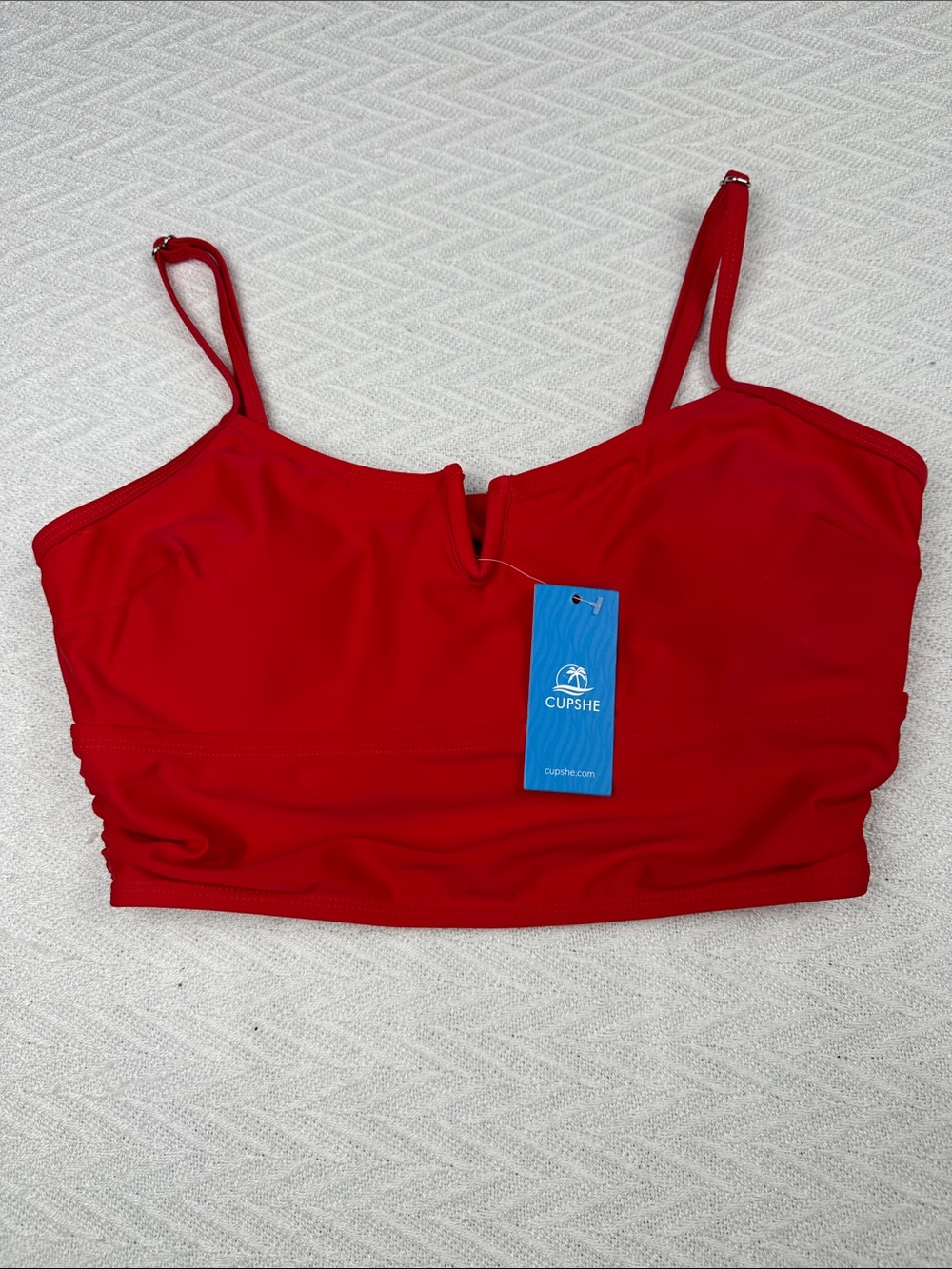 Cupshe Red V-Notch Bralette Bikini Top beach bold vacation resort swim suit